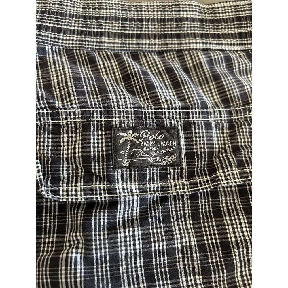 Polo Ralph Lauren Mens Swimsuit Trunks Size XXLarge Black Plaid Tie Waist